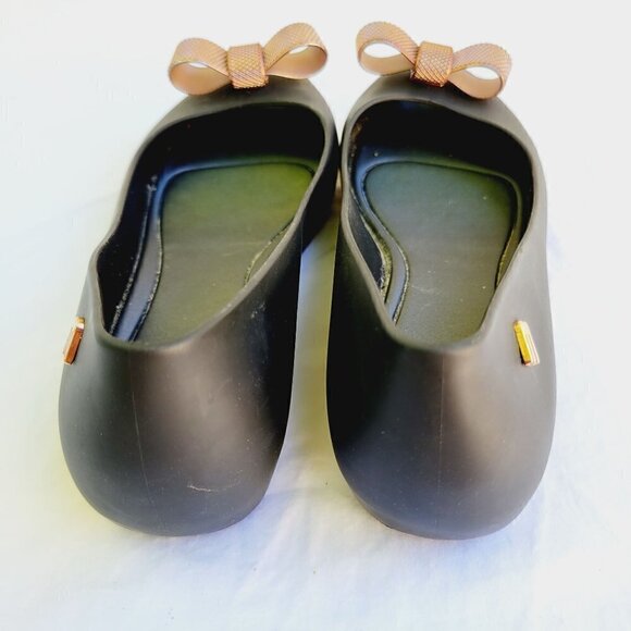 Melissa Women's Black Peep Toe Ultragirl Sweet Bow Flats - size 5 - Picture 6 of 10